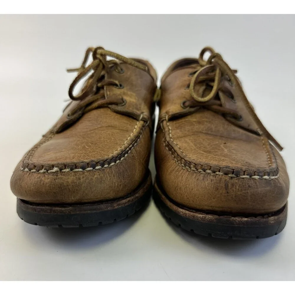 Allen Edmonds Pueblo Boat Shoe Hand Sewn 3 Eyelet Leather Brown Laces Mens 11 D